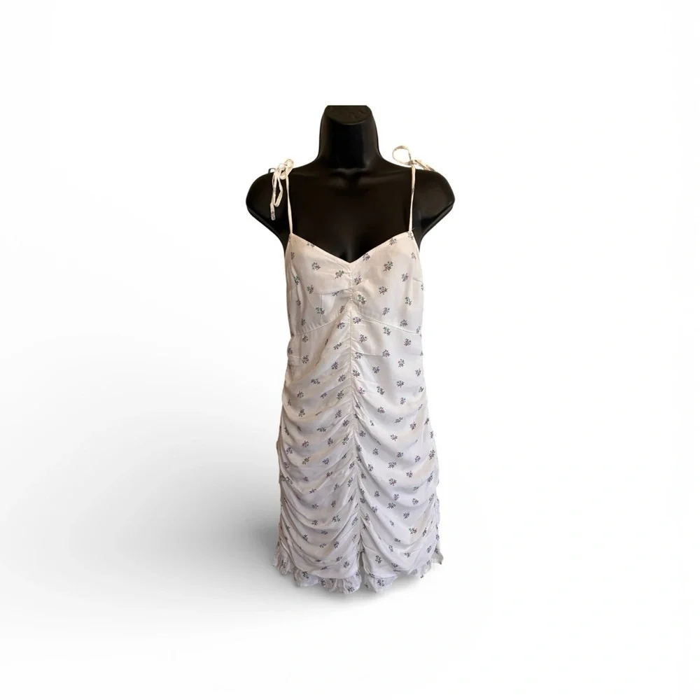 Hollister Coquette Floral Ruched White Purple Mini Summer Dress Size XS